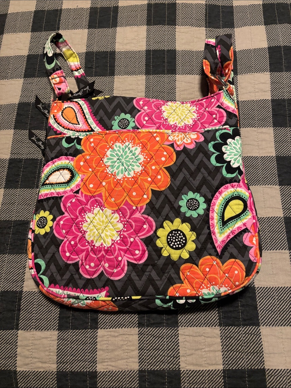Vera Bradley Quilted Crossbody in Black with Orange, Pink & Green Paisley - Picture 2 of 3